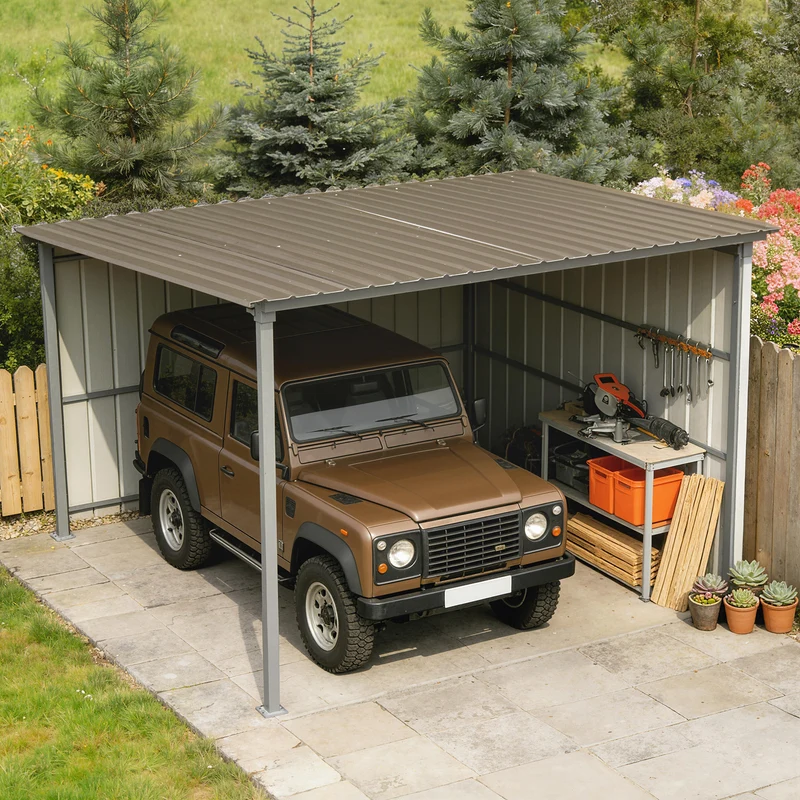 Outsunny 12x Paneles para Tejado de Acero Galvanizado, Chapas Perfiladas de Techo 7m², para Caseta de Herramientas, Cobertizo, Garaje, Exterior, 129x45cm, Marrón