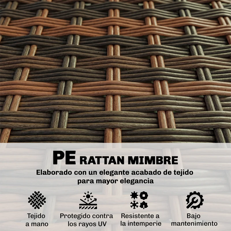 Conjunto jardín ratán 5 piezas – 2 esquineros, sillón, reposapiés y mesa centro, cojines incluidos, caqui | Outsunny