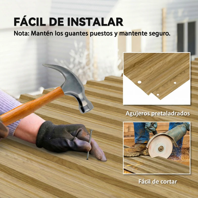 Outsunny 12x Paneles para Tejado de Acero Galvanizado, Chapas Perfiladas de Techo 7m², para Caseta de Herramientas, Cobertizo, Garaje, Exterior, 129x45cm, Madera Natural