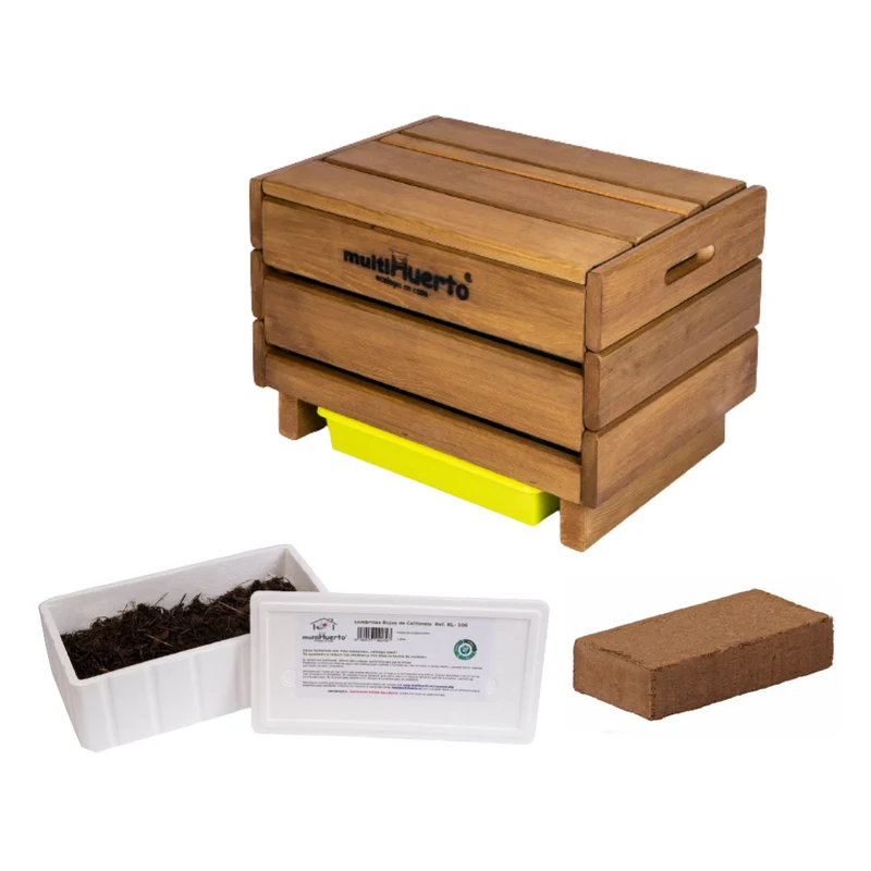 Pack Vermicompostador Frutero Sencillo + 1000 Lombrices + Fibra De Coco