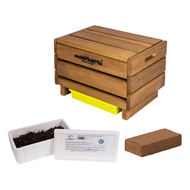 Pack Vermicompostador Frutero Sencillo + 150 Lombrices + Fibra De Coco