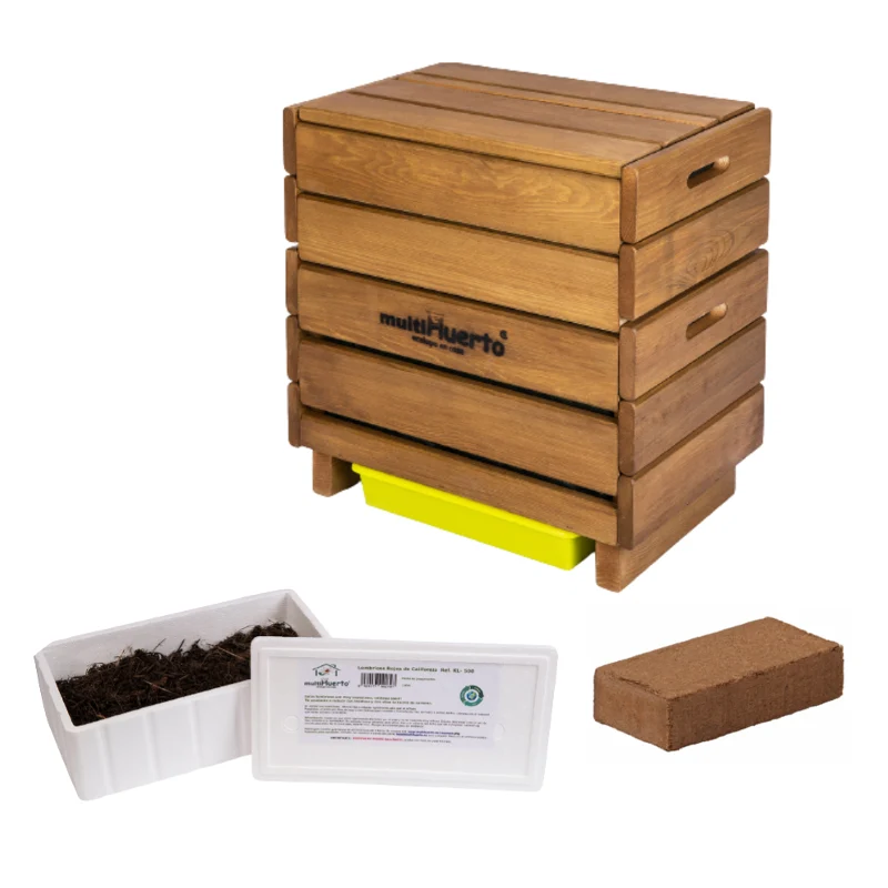 Pack Vermicompostador Frutero Completo De Multihuerto + 1000 Lombrices + Fibra De Coco