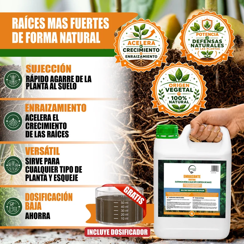 GREEN GOF Enraizante Líquido, 5L. Orgánico con Hormonas Naturales. Estimula y Aumenta el Crecimiento de Raíces.