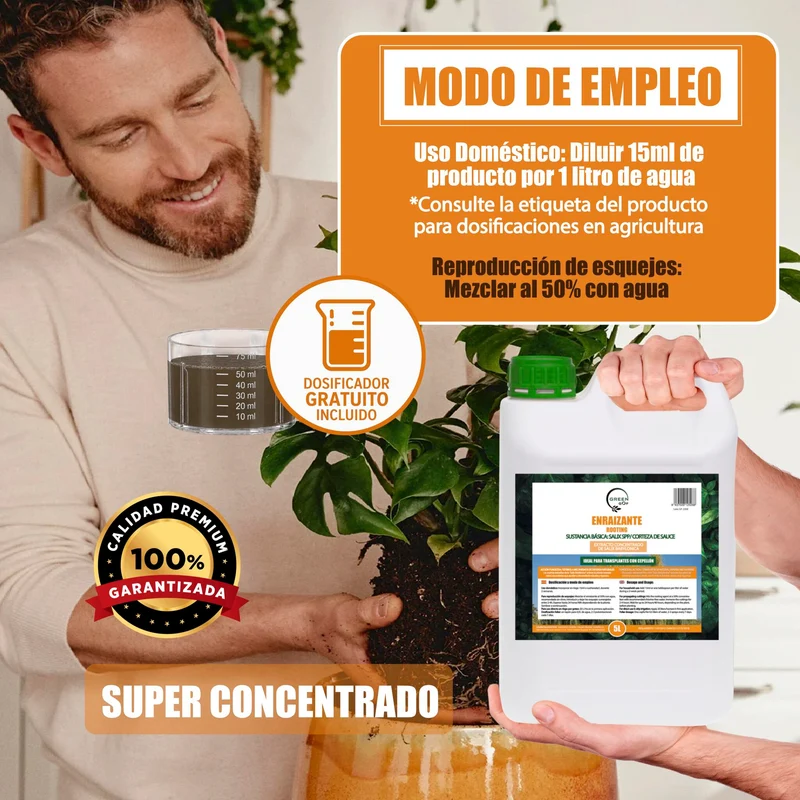GREEN GOF Enraizante Líquido, 5L. Orgánico con Hormonas Naturales. Estimula y Aumenta el Crecimiento de Raíces.
