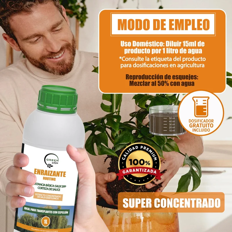 GREEN GOF Enraizante Líquido, 1L. Orgánico con Hormonas Naturales. Estimula y Aumenta el Crecimiento de Raíces.