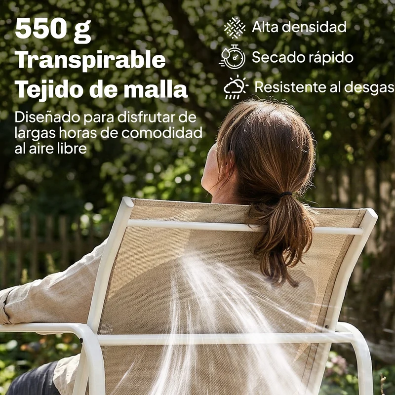 Outsunny Conjunto Jardín Exterior de 4 Piezas, Muebles Jardín Exterior con Sofá de 2 Plazas, 2 Sillones, Mesa de Vidrio Templado, Tela de Textilene Transpirable, Estructura de Acero, Caqui