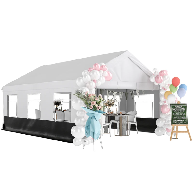 Outsunny Carpa para Fiesta 4x6 m, Carpa de Jardín con Estructura Acero Galvanizado, Laterales Extraíbles, 2 Puertas con Cremallera, 6 Ventanas, UPF30+, Cenador Gazabo para Boda, Eventos, Gris y Blanco