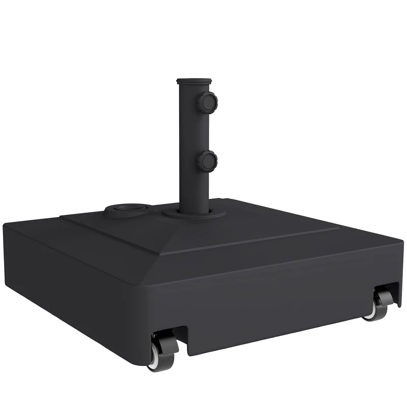 Outsunny Base para Sombrilla Cuadrada con Ruedas, Soporte de Parasol de HDPE, Pie para Sombrilla con Postes Ø35/38/48 mm, Rellenable de Arena 61 kg o Agua 40 kg, para Jardín, Patio, Terraza, Negro