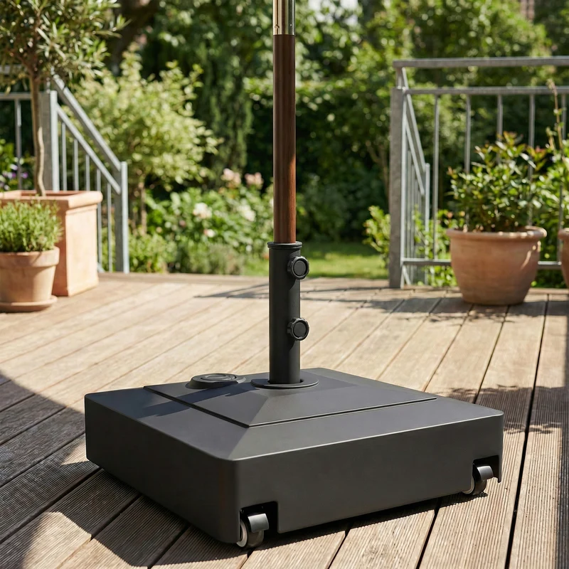 Outsunny Base para Sombrilla Cuadrada con Ruedas, Soporte de Parasol de HDPE, Pie para Sombrilla con Postes Ø35/38/48 mm, Rellenable de Arena 61 kg o Agua 40 kg, para Jardín, Patio, Terraza, Negro