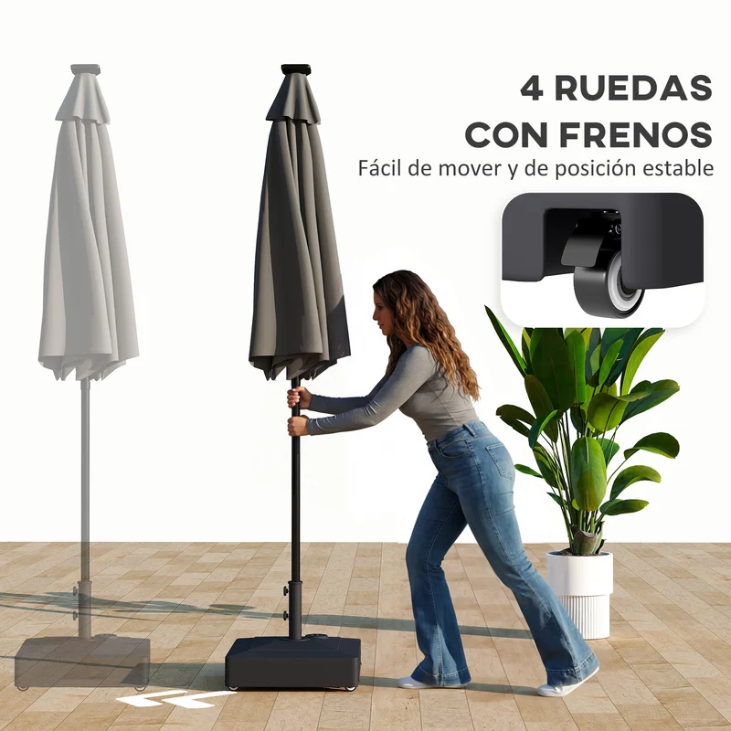 Outsunny Base para Sombrilla Cuadrada con Ruedas, Soporte de Parasol de HDPE, Pie para Sombrilla con Postes Ø35/38/48 mm, Rellenable de Arena 61 kg o Agua 40 kg, para Jardín, Patio, Terraza, Negro