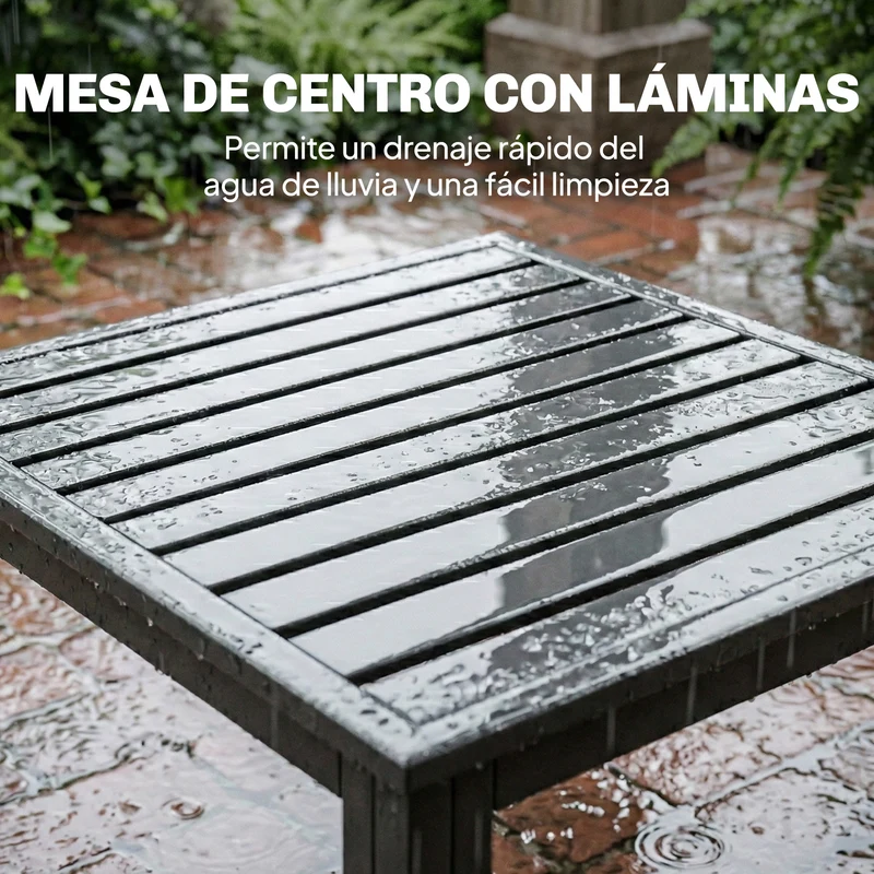 Outsunny Conjunto de Muebles Jardín Exterior de 3 Piezas, Sofá Exterior Seccional Resistente Forma de L con Cojines, 2 Sofás de 2 Plazas, Reposabrazos Ajustables y Mesa Centro de Listones, Gris