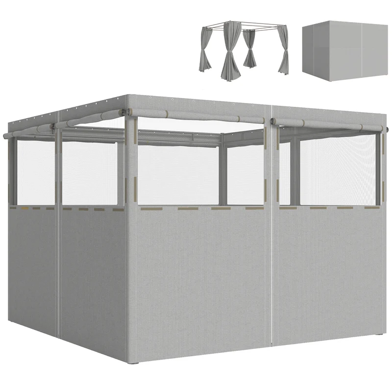 Outsunny 4 Paredes Laterales para Cenador, 3x3 m, Laterales de Carpa con 8 Ventanas de Malla Enrollables, Protección UV 30+, Impermeable, Reemplazo Lateral para Carpa de Jardín, Gris Claro