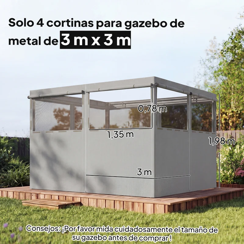 Outsunny 4 Paredes Laterales para Cenador, 3x3 m, Laterales de Carpa con 8 Ventanas de Malla Enrollables, Protección UV 30+, Impermeable, Reemplazo Lateral para Carpa de Jardín, Gris Claro