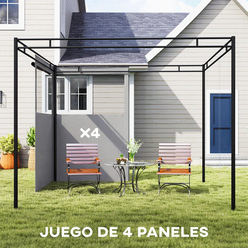 Outsunny 4 Paredes Laterales para Cenador, 3x3 m, Laterales de Carpa con 8 Ventanas de Malla Enrollables, Protección UV 30+, Impermeable, Reemplazo Lateral para Carpa de Jardín, Gris Claro