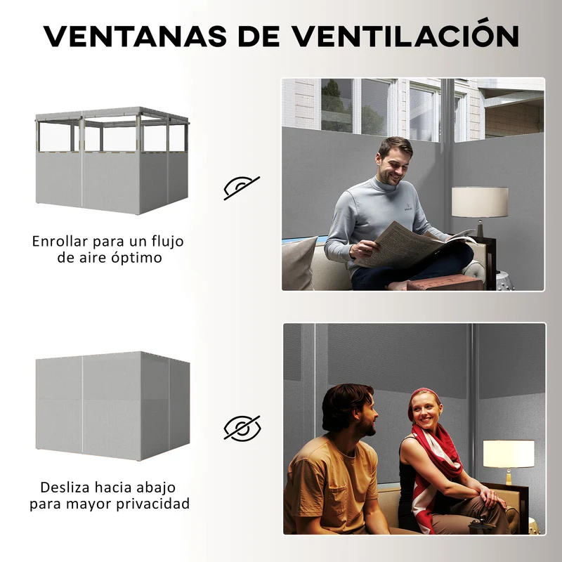 Outsunny 4 Paredes Laterales para Cenador, 3x3 m, Laterales de Carpa con 8 Ventanas de Malla Enrollables, Protección UV 30+, Impermeable, Reemplazo Lateral para Carpa de Jardín, Gris Claro