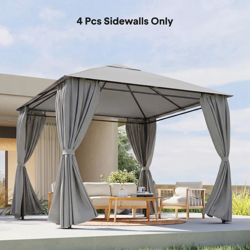 Outsunny 4 Paredes Laterales para Cenador, 3x3 m, Laterales de Carpa con 8 Ventanas de Malla Enrollables, Protección UV 30+, Impermeable, Reemplazo Lateral para Carpa de Jardín, Gris Claro