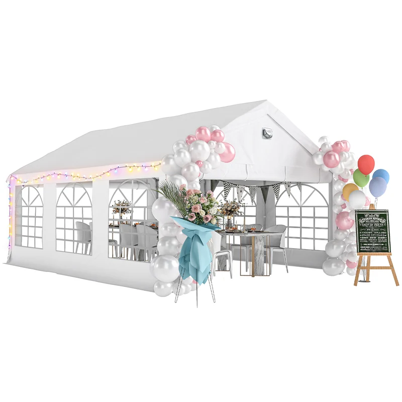 Outsunny Carpa para Fiesta 4x6 m, Carpa de Jardín con Estructura Acero Galvanizado, Paredes Laterales Extraíbles, 2 Puertas con Cremallera, Ventanas, UPF30+, Cenador Gazabo para Boda, Eventos, Blanco