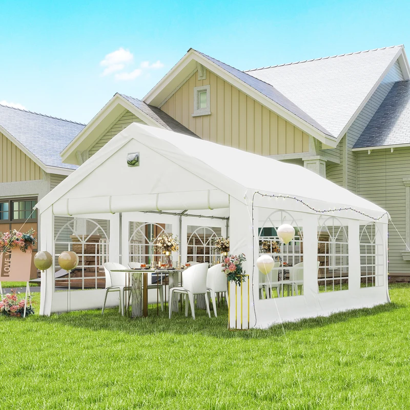 Outsunny Carpa para Fiesta 4x6 m, Carpa de Jardín con Estructura Acero Galvanizado, Paredes Laterales Extraíbles, 2 Puertas con Cremallera, Ventanas, UPF30+, Cenador Gazabo para Boda, Eventos, Blanco