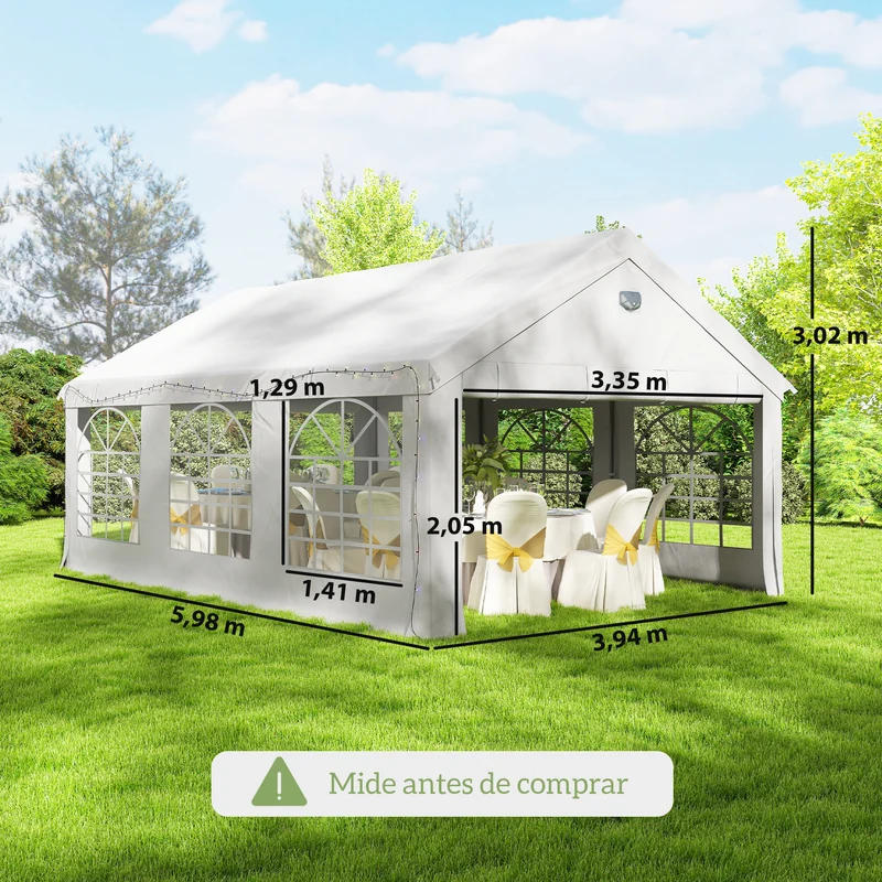 Outsunny Carpa para Fiesta 4x6 m, Carpa de Jardín con Estructura Acero Galvanizado, Paredes Laterales Extraíbles, 2 Puertas con Cremallera, Ventanas, UPF30+, Cenador Gazabo para Boda, Eventos, Blanco