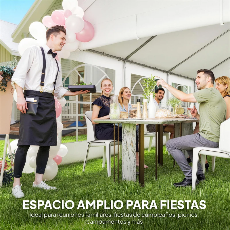 Outsunny Carpa para Fiesta 4x6 m, Carpa de Jardín con Estructura Acero Galvanizado, Paredes Laterales Extraíbles, 2 Puertas con Cremallera, Ventanas, UPF30+, Cenador Gazabo para Boda, Eventos, Blanco