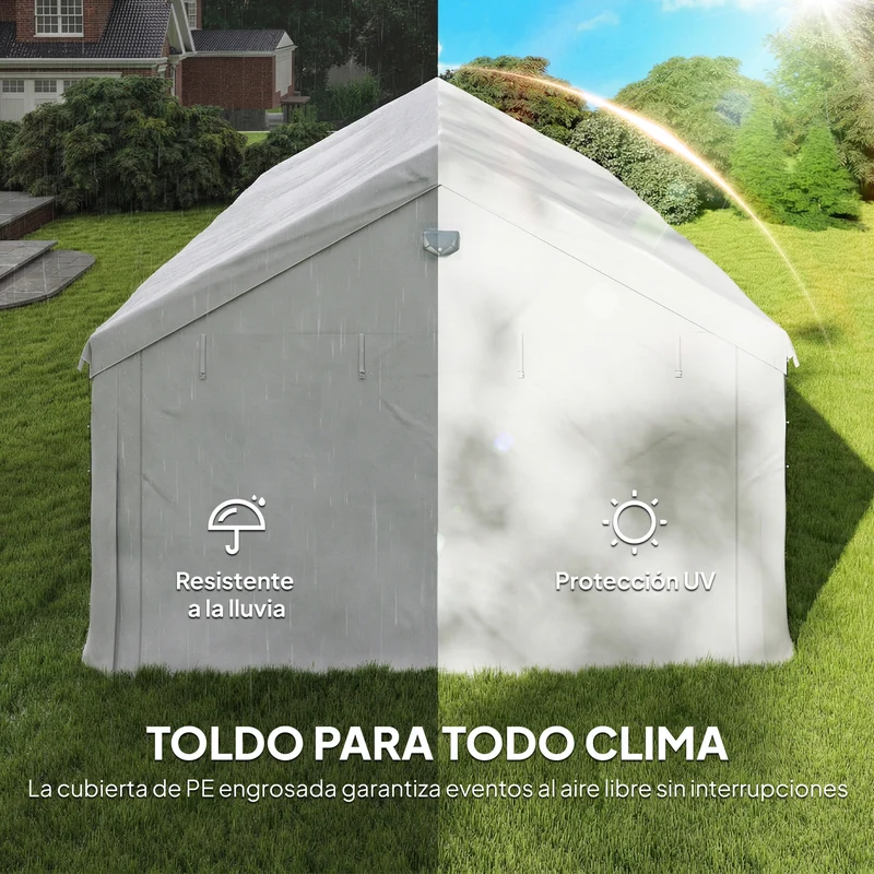 Outsunny Carpa para Fiesta 4x6 m, Carpa de Jardín con Estructura Acero Galvanizado, Paredes Laterales Extraíbles, 2 Puertas con Cremallera, Ventanas, UPF30+, Cenador Gazabo para Boda, Eventos, Blanco