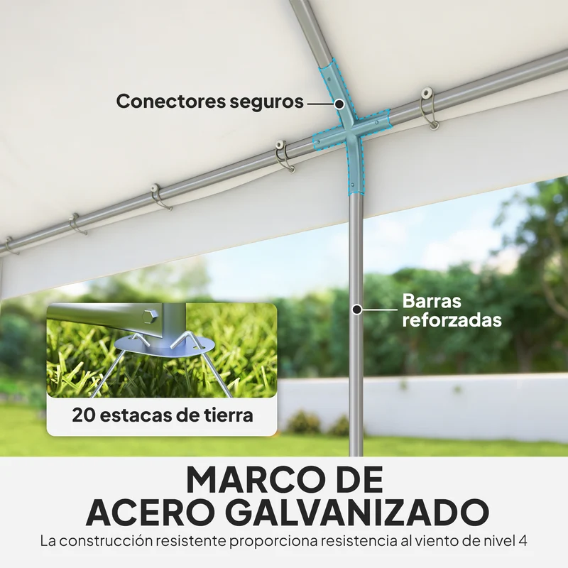 Outsunny Carpa para Fiesta 4x6 m, Carpa de Jardín con Estructura Acero Galvanizado, Paredes Laterales Extraíbles, 2 Puertas con Cremallera, Ventanas, UPF30+, Cenador Gazabo para Boda, Eventos, Blanco
