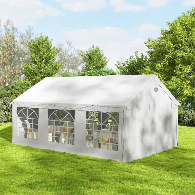 Outsunny Carpa para Fiesta 4x6 m, Carpa de Jardín con Estructura Acero Galvanizado, Paredes Laterales Extraíbles, 2 Puertas con Cremallera, Ventanas, UPF30+, Cenador Gazabo para Boda, Eventos, Blanco