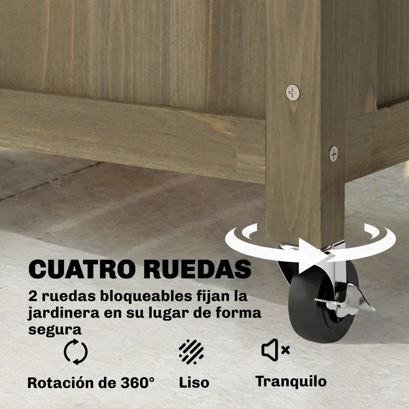 Outsunny Jardinera de Madera con Enrejado Metálico y Ruedas, Jardinera Exterior Grande para Plantas Trepadoras, Macetero Elevado para Patio, Terraza, 72x36x168 cm, Carbonizado