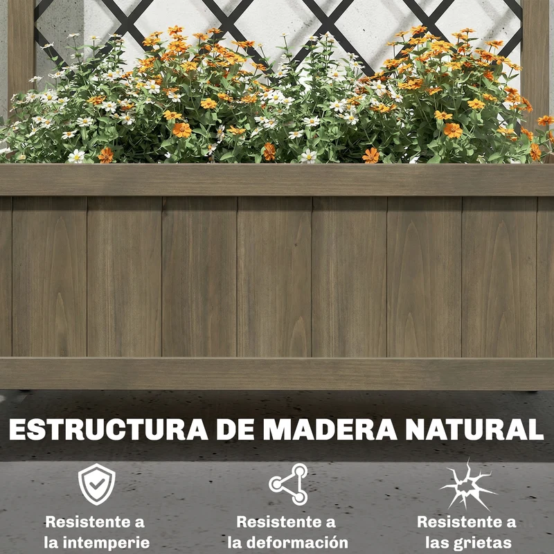 Outsunny Jardinera de Madera con Enrejado Metálico y Ruedas, Jardinera Exterior Grande para Plantas Trepadoras, Macetero Elevado para Patio, Terraza, 72x36x168 cm, Carbonizado