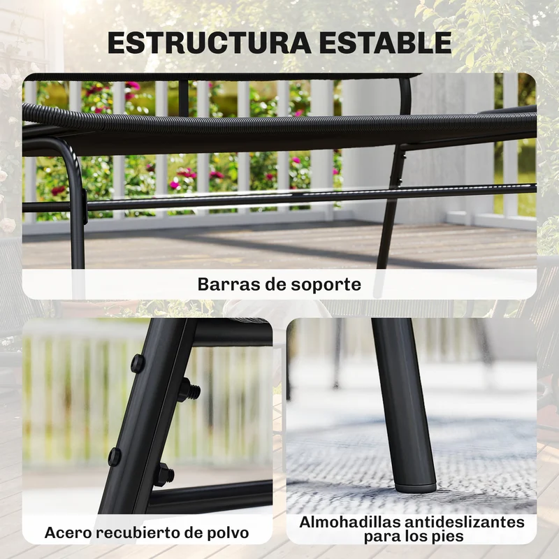 Outsunny Sofá Exterior de Ratán de 2 Plazas, Sofá de Jardín Exterior con Asiento y Respaldo Tejidos de Ratán PE, Estructura de Acero, Carga 240 kg, para Balcón, Porche, Patio, Negro