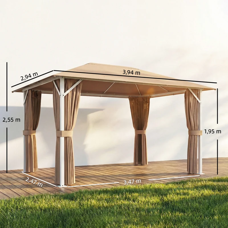Outsunny Cenador para Jardín 3x4 m, Pabellón de Jardín Gazebo con Techo Ventilado, 4 Paredes Laterales y 4 Mosquiteras, UPF50+, Estructura de Metal, Carpa para Exterior, Terraza, Patio, Caqui