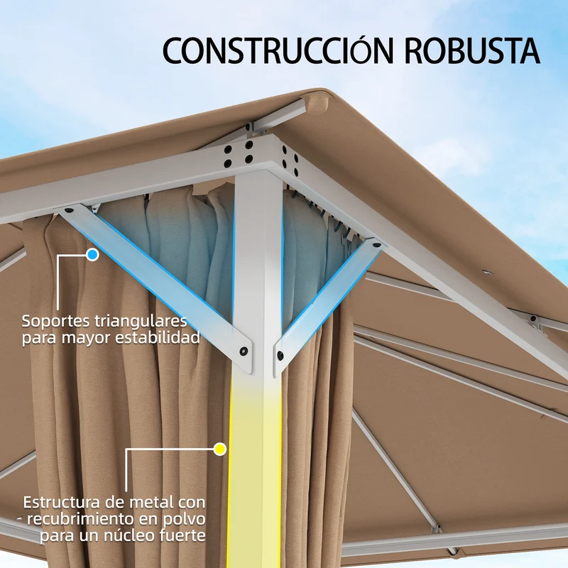 Outsunny Cenador para Jardín 3x4 m, Pabellón de Jardín Gazebo con Techo Ventilado, 4 Paredes Laterales y 4 Mosquiteras, UPF50+, Estructura de Metal, Carpa para Exterior, Terraza, Patio, Caqui