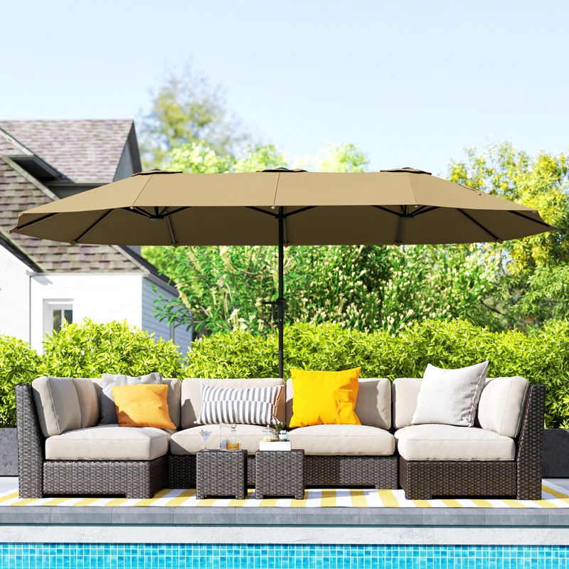 Outsunny Sombrilla Doble 4x2,2 m Sombrilla Terraza Exterior con Manivela Manual Impermeable y Protección UV30+ Parasol Grande para Terraza Playa Piscina Café