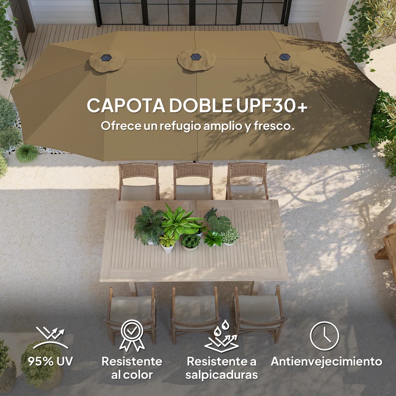 Outsunny Sombrilla Doble 4x2,2 m Sombrilla Terraza Exterior con Manivela Manual Impermeable y Protección UV30+ Parasol Grande para Terraza Playa Piscina Café