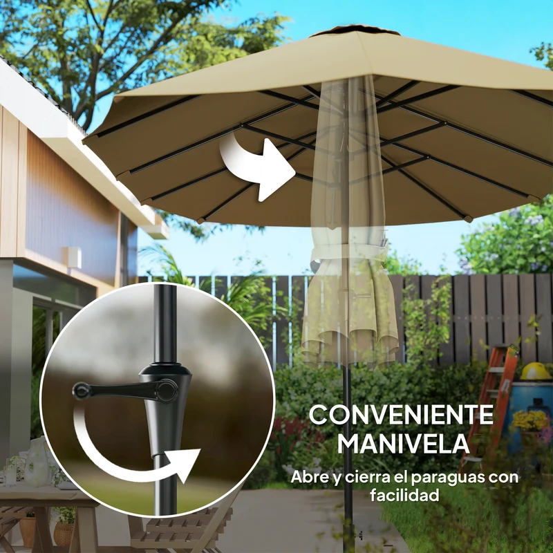 Outsunny Sombrilla Doble 4x2,2 m Sombrilla Terraza Exterior con Manivela Manual Impermeable y Protección UV30+ Parasol Grande para Terraza Playa Piscina Café