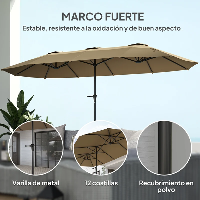 Outsunny Sombrilla Doble 4x2,2 m Sombrilla Terraza Exterior con Manivela Manual Impermeable y Protección UV30+ Parasol Grande para Terraza Playa Piscina Café