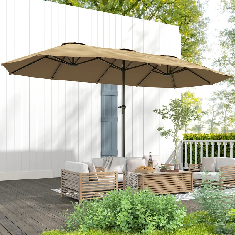 Outsunny Sombrilla Doble 4x2,2 m Sombrilla Terraza Exterior con Manivela Manual Impermeable y Protección UV30+ Parasol Grande para Terraza Playa Piscina Café