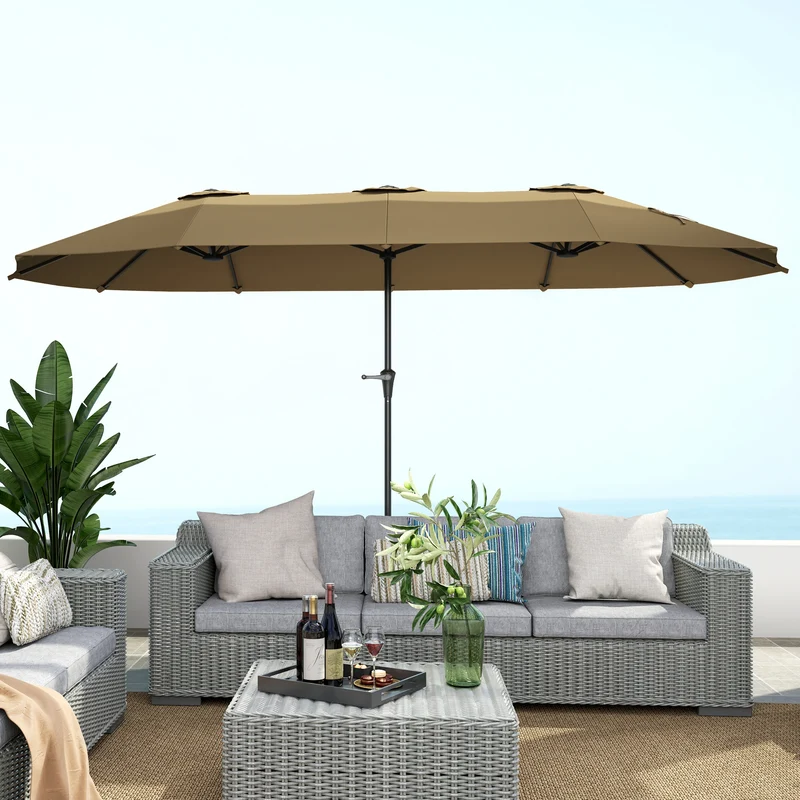 Outsunny Sombrilla Doble 4x2,2 m Sombrilla Terraza Exterior con Manivela Manual Impermeable y Protección UV30+ Parasol Grande para Terraza Playa Piscina Café