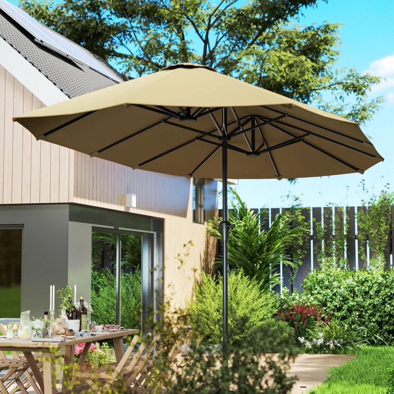 Outsunny Sombrilla Doble 4x2,2 m Sombrilla Terraza Exterior con Manivela Manual Impermeable y Protección UV30+ Parasol Grande para Terraza Playa Piscina Café