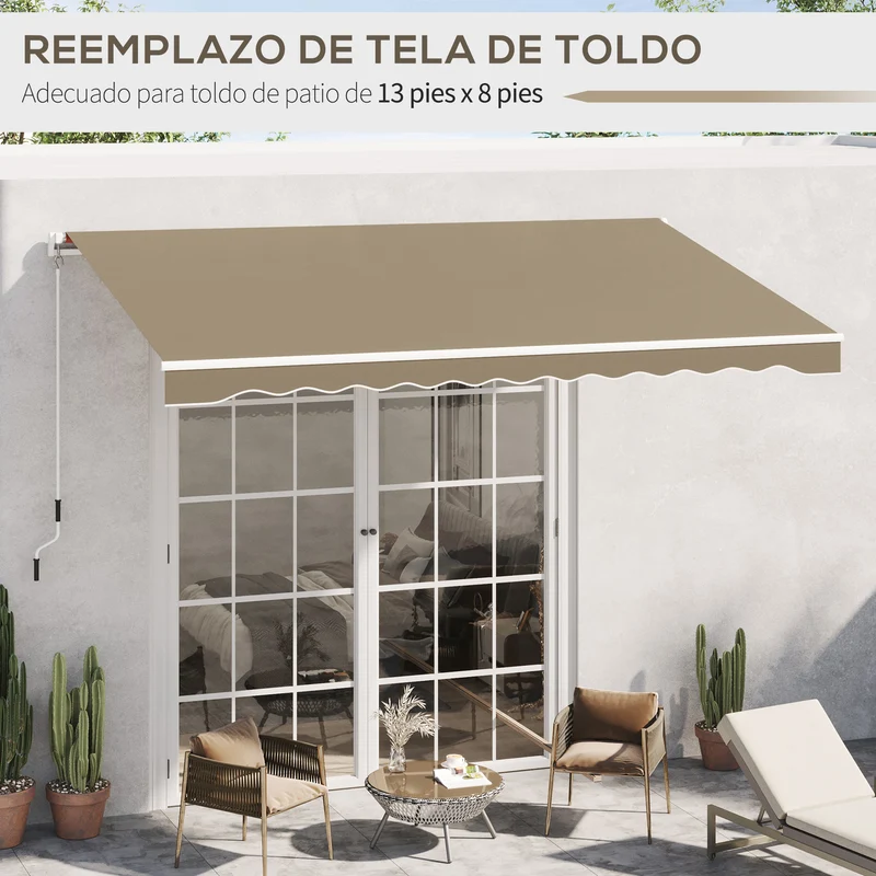 Outsunny Techo de Repuesto para Toldo, 382x240 cm, Lona para Toldo con Dobladillo, Protección UV, Impermeable, Tela de Repuesto para Patio, Terraza, Jardín, Balcón, Beige