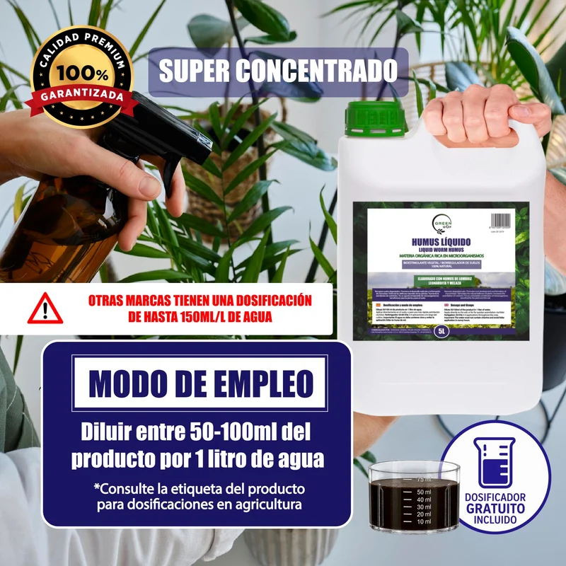 GREEN GOF Humus Líquido De Lombriz Premium 5l. Enriquecido Con Leonardita Y Melaza. Fertilizante Rico En Microorganismos