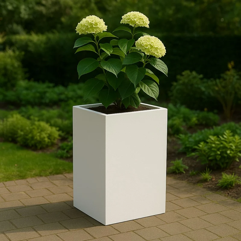 GARDRA Jardinière en polyester blanche pur 50x50x80 cm RAL 9010