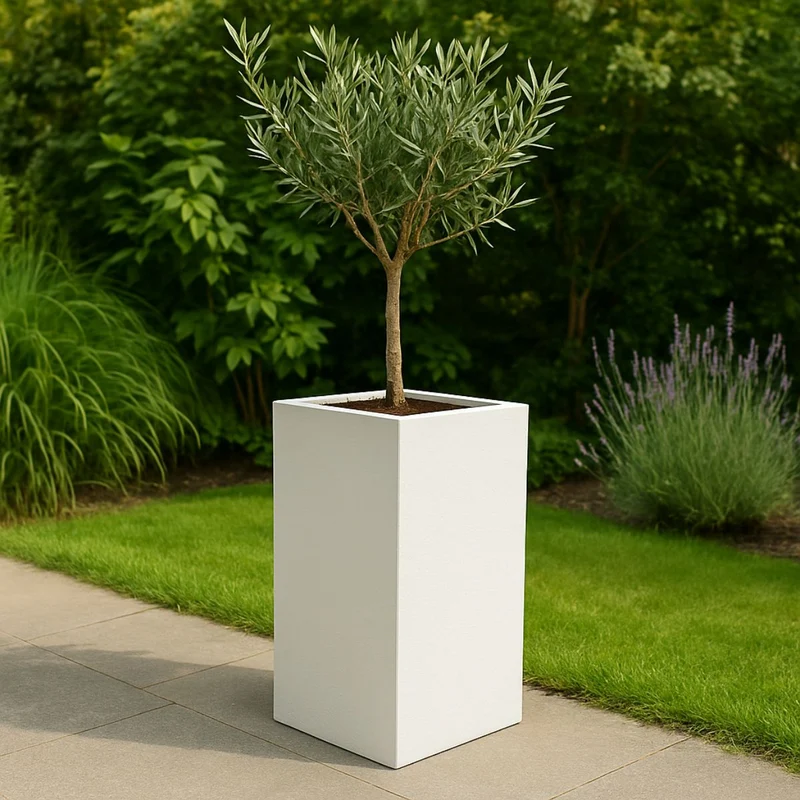 GARDRA Jardinière en polyester blanche pur 40x40x80 cm RAL 9010