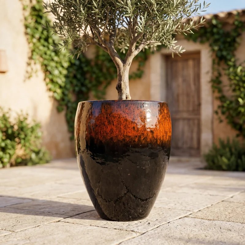 Pot POSEIDON2 36x43cm noir et orange