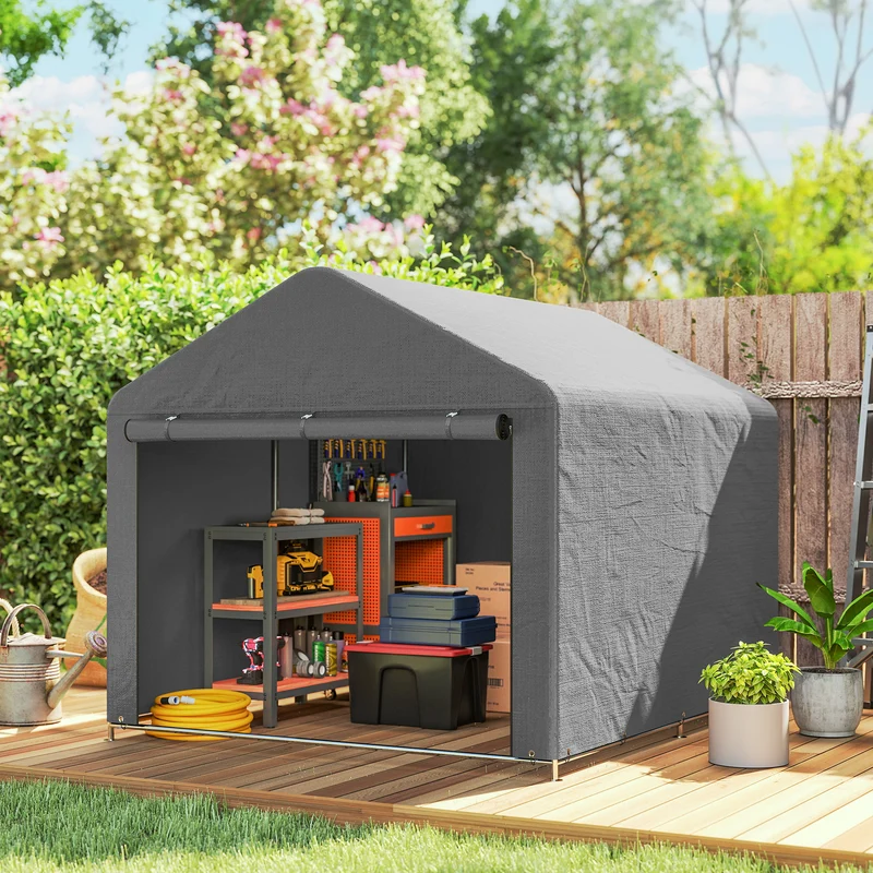 Outsunny Carpa De Jardín Para Herramientas Bicicletas Motos 2,4x2x2 M Gris