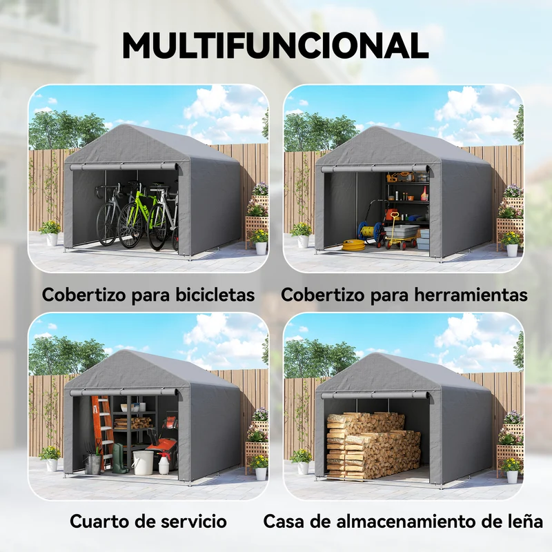 Outsunny Carpa De Jardín Para Herramientas Bicicletas Motos 2,4x2x2 M Gris