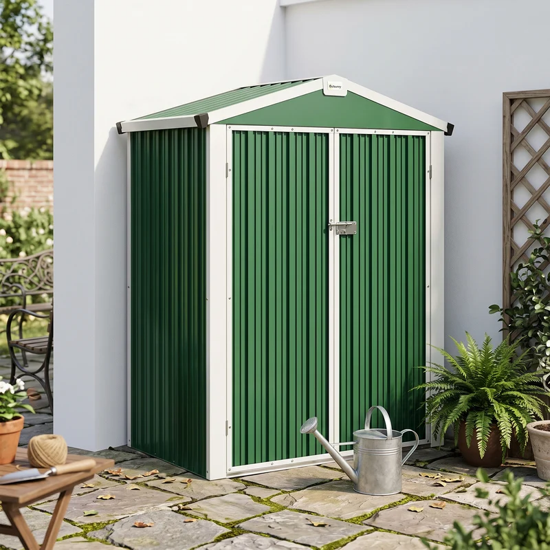 Outsunny Caseta De Jardín Exterior 1,1 M² 133x87x178 Cm Puertas Abatibles Verde