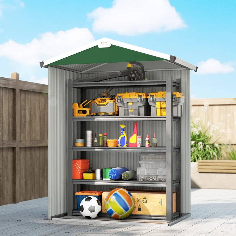 Outsunny Caseta De Jardín Exterior 1,1 M² 133x87x178 Cm Puertas Abatibles Verde