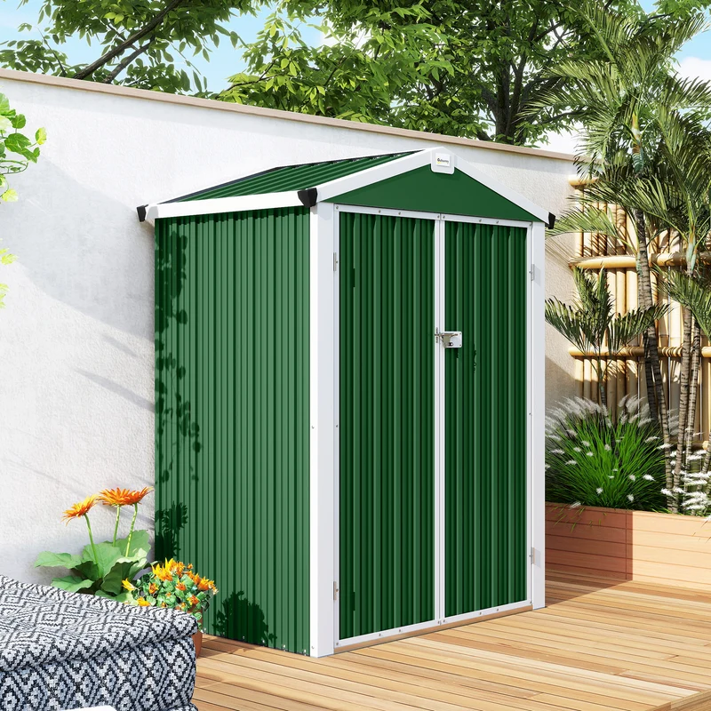 Outsunny Caseta De Jardín Exterior 1,1 M² 133x87x178 Cm Puertas Abatibles Verde