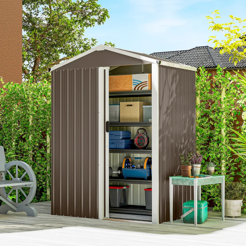 Outsunny Caseta De Jardín Exterior 1,1 M² 136x87x176 Cm Puerta Corredera Marrón